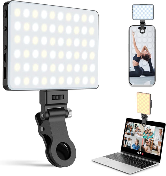 60 LED Mobile Phone Light with Front and Rear Clip,Selfie Light Belt CRI 95+,Self-Timer Lamp Applies iPhone、iPad、Mobile Phone,3000Mah Portable Lamp,Adjustable 3 Light Mode,Suitable for Selfie、Vlog、Makeup、TikTok